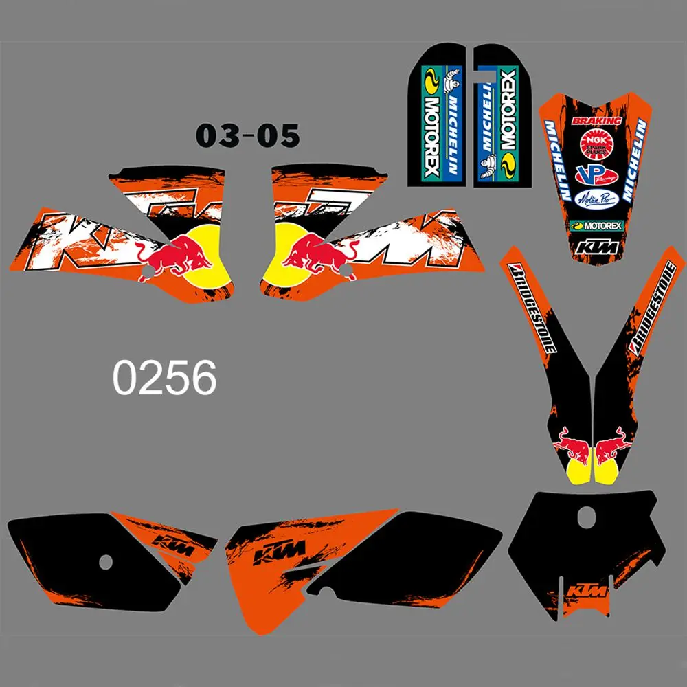Для KTM 85 SX SX85 2003 2004 2005 Bull полный графический наклейки на заказ имя номера глянцевые яркие наклейки водонепроницаемые