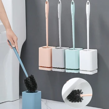 

Silicone Toilet Brush Wall Mounted Flat Head Flexible Soft Bristles Brush With Quick Drying Holder set for Accessories