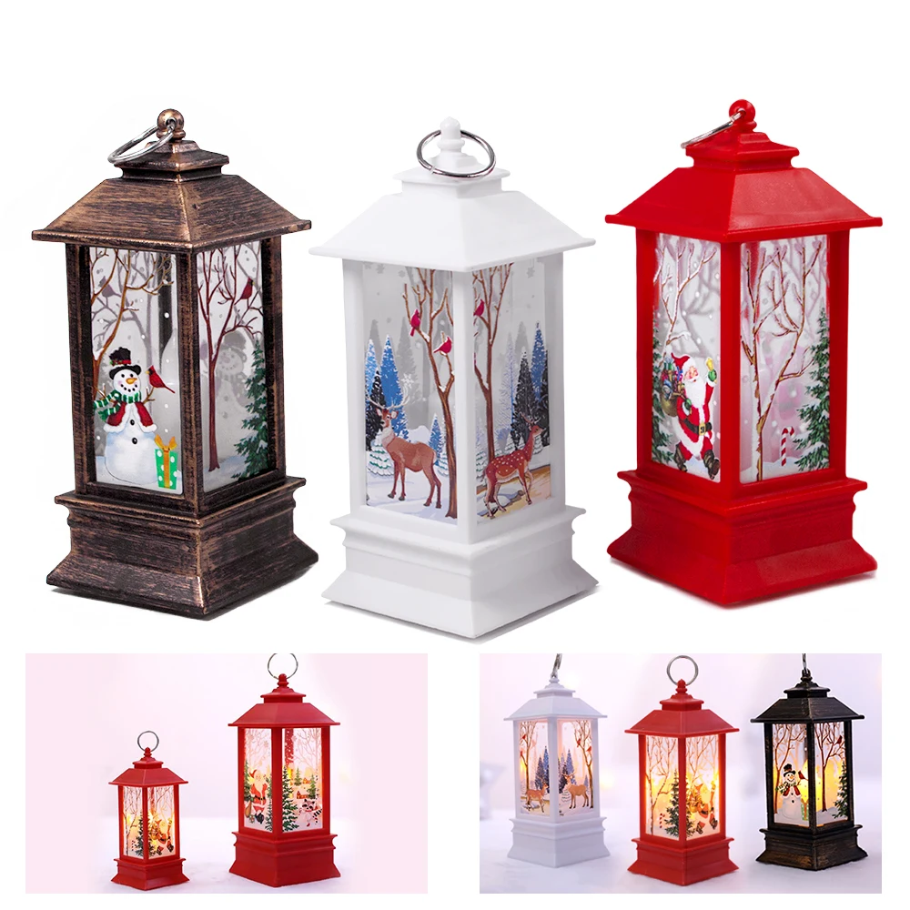 

B-LED Christmas Candle with Holder LED Tea light Candles Cages Elk Santa Claus Printing Candlestick Flame Lamp Christmas Decor