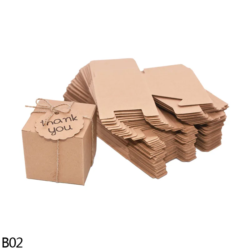 B02 square candy box 20 шт коробка из крафт-бумаги, квадратная коробка для конфет с баком, ярлык на Рождество, день рождения, свадьбу, украшение, подарок - Цвет: B02 square candy box