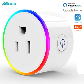 

Wifi Smart Power Plug US Plug Socket RGB Colorful LED Night Light 10A Voice Remote Control by Tuya Smartlife Alexa Google Home