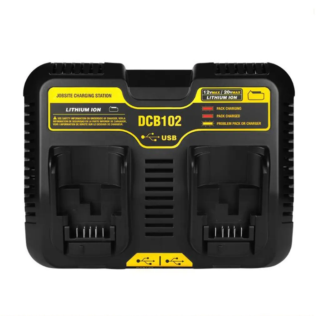 10.8V-20V Dual USB Lithium Li-Ion Universal Rechargeable Battery Charger Pack Power Tool For Dewalt DCB102 Charging Station