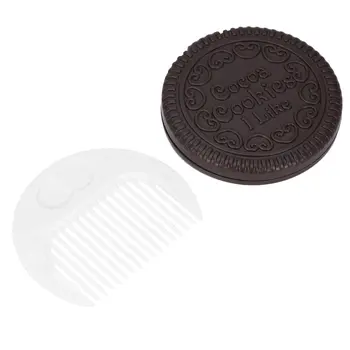 

Portable Mini Cute kawaii Ladies Girls Mirror Fashionable Chocolate Cookie Shaped Design Cosmetic Mirror Makeup Chocolate Comb
