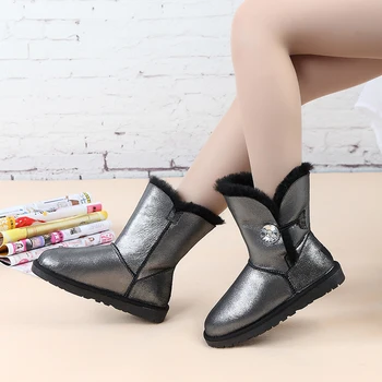 

High Quality! Genuine Sheepskin Leather Real Fur 100% Wool women winter snow boots New Brand boots Free Shipping