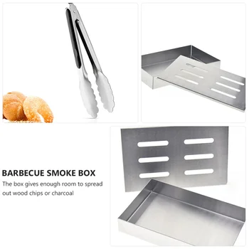 

2pcs Stainless Steel Barbecue Smoker Box Barbecue Clip Set Food Wood Chips Box