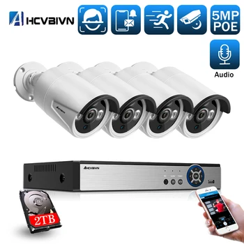 

H.265 4CH 5MP POE NVR Kit CCTV System Face Detection Recognition POE IP Camera IR Outdoor Video Security Surveillance Set