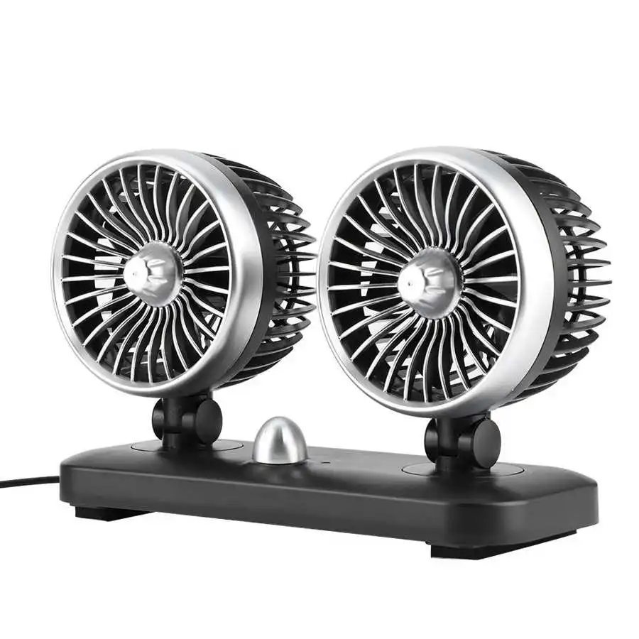 12V Universal Car Electric Fan Dual Head 180 Degree Rotatable Auto Air Cooling Dashboard Mount