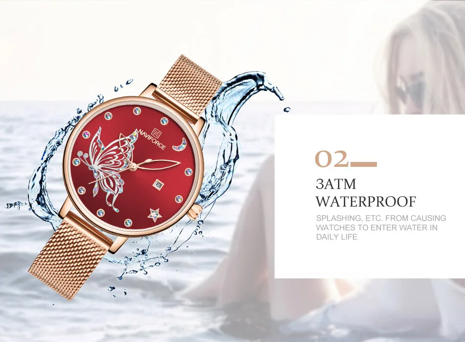 NAVIFORCE, часы из розового золота для женщин, Лидирующий бренд, нержавеющая сталь, сетка, женские часы, женская мода, кварцевые часы, Relogio Feminino