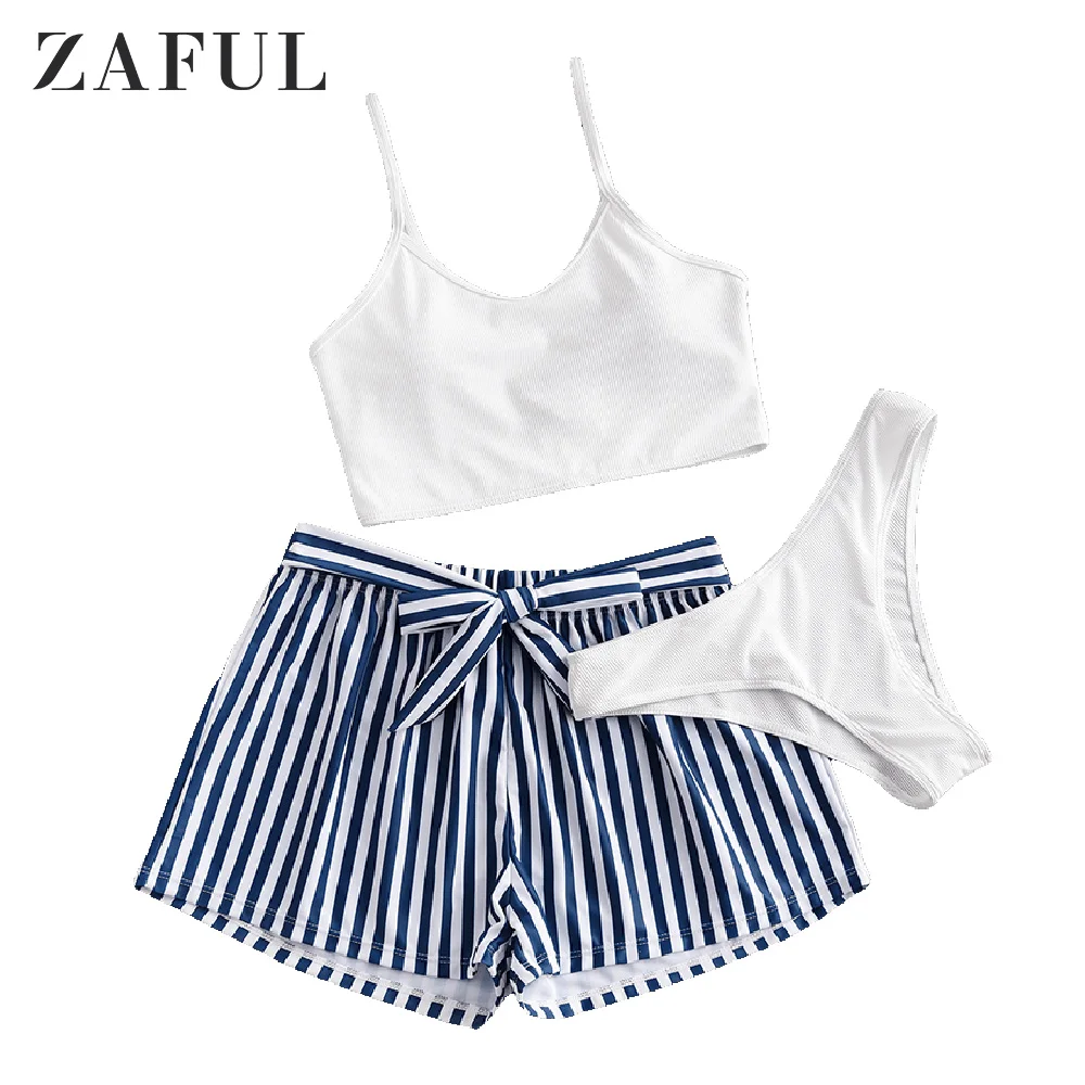 ZAFUL Ребристое бикини с подкладкой одежда для плавания полосатыми плавающими