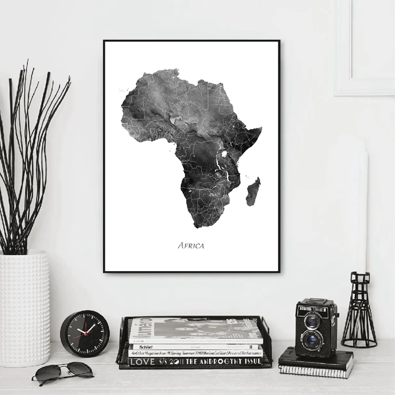Africa-map-posters-and-prints-map-travel-wall-art-canvas-painting-gray-black-white-living-room (1)