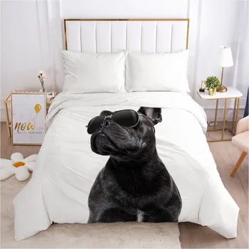 

3D Duvet Covers Custom Black Dog White Comforter Case Quilt Cover Bedding Sets Quilt Covers King Queen Full Size Bedding Bag