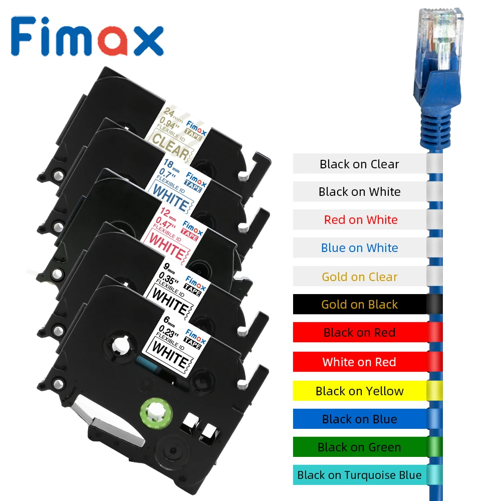 Гибкая лента Fimax черная и белая совместимая с Brother P Touch Φ TZeFX231 12 мм 1 упаковка|Ленты