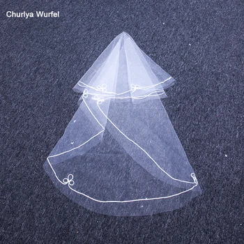 

TS001 Simple and Elegent Wedding Bridal Tulle Veils Lace Ribbon White veu de noiva 2020 for bride match welon slubn discount