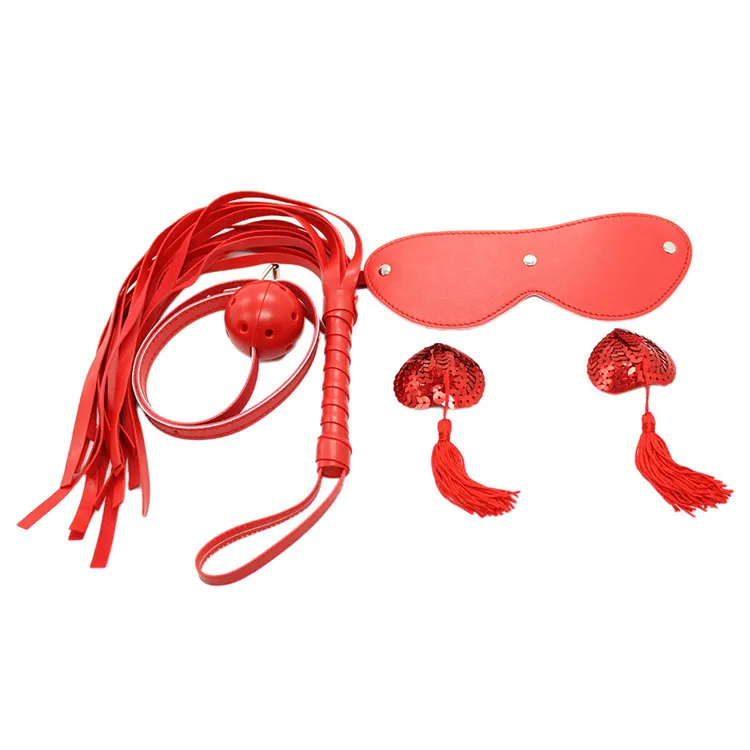 Красный переплет набор кружева короткие плюшевые наручники Footcuff глаз патч мяч кляп шейный шарф