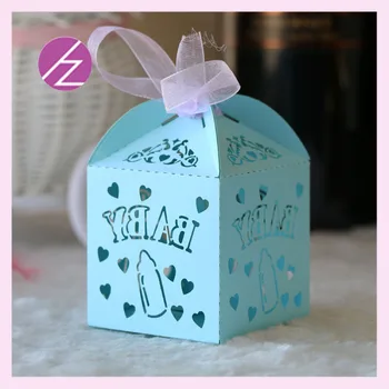 

100pcs Customiable Baby Blue Candy Boxes Chocolate Boxes With Ribbon，Creative Wedding Gift Box For Engagements Party