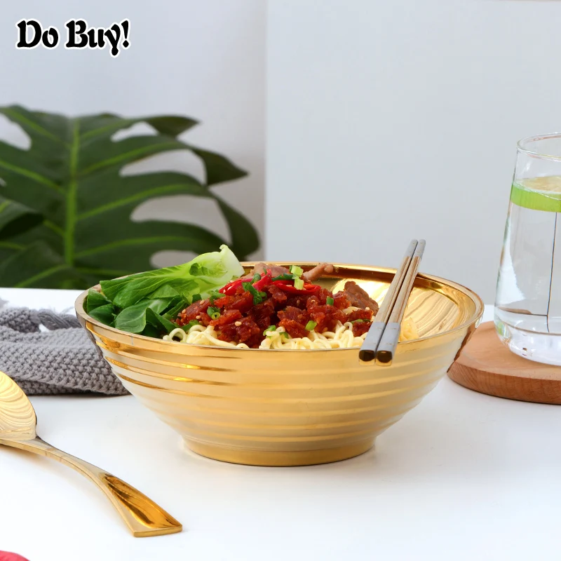 1 Pcs Noodle Bowl Heat Insulation Stainless Steel Ramen Bowl Double