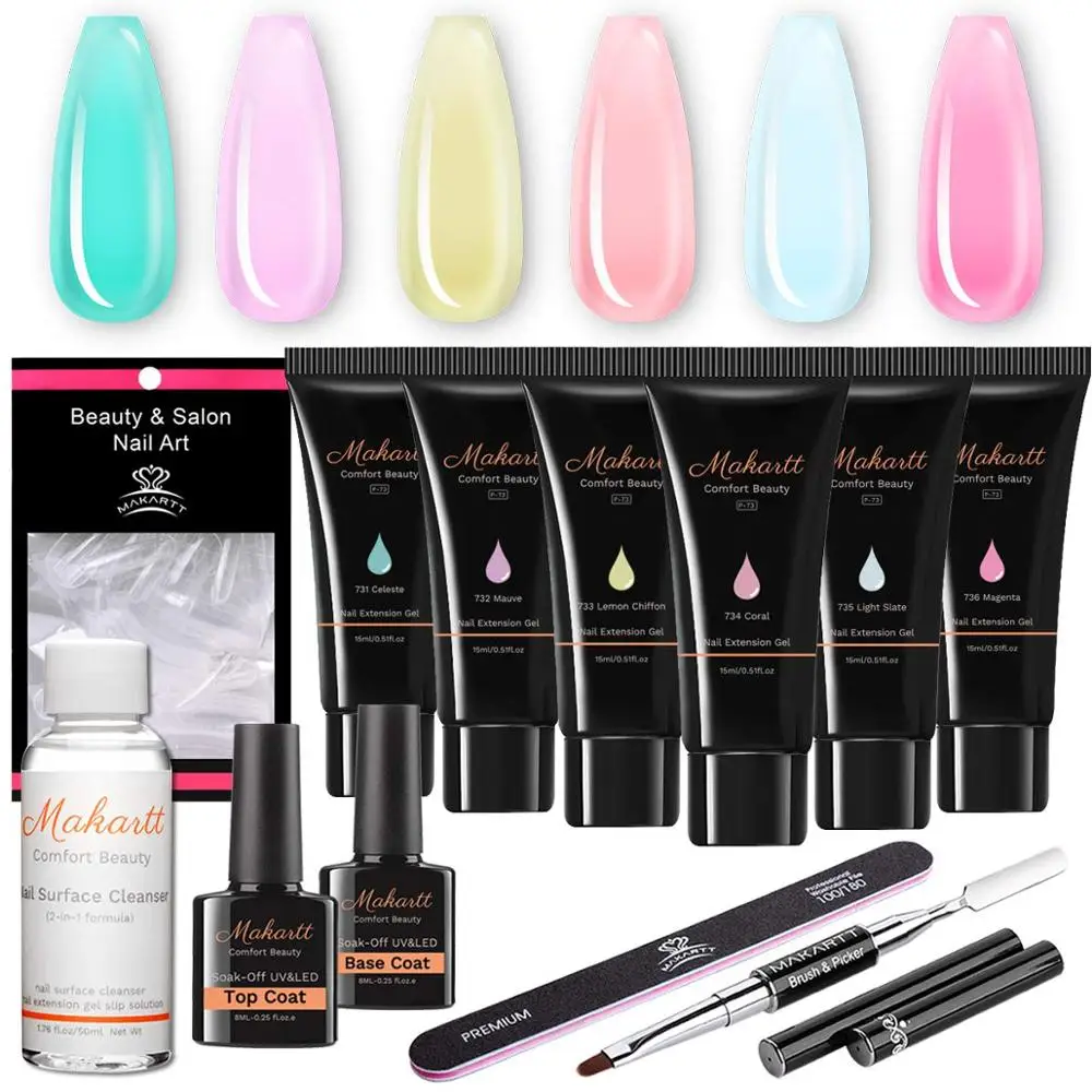 Makartt Jelly Translucent Poly Nail Extension Gel Kit, 6 Pastel Poly