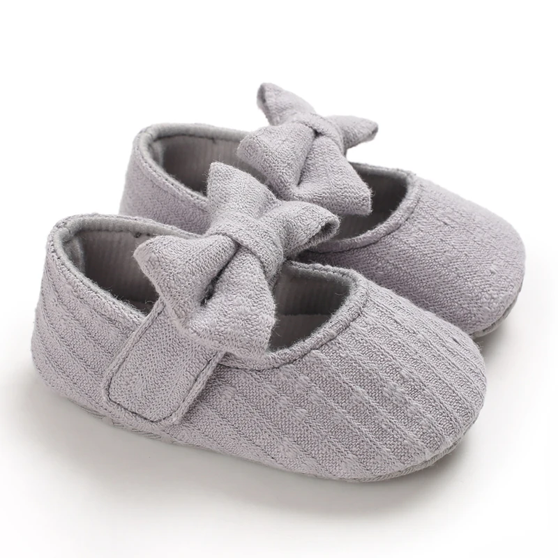 Детские первые ходунки одежда детская обувь новорожденная коляска для новорожденного девочки принцесса Мокасины бант одноцветная мягкая обувь - Цвет: Серый