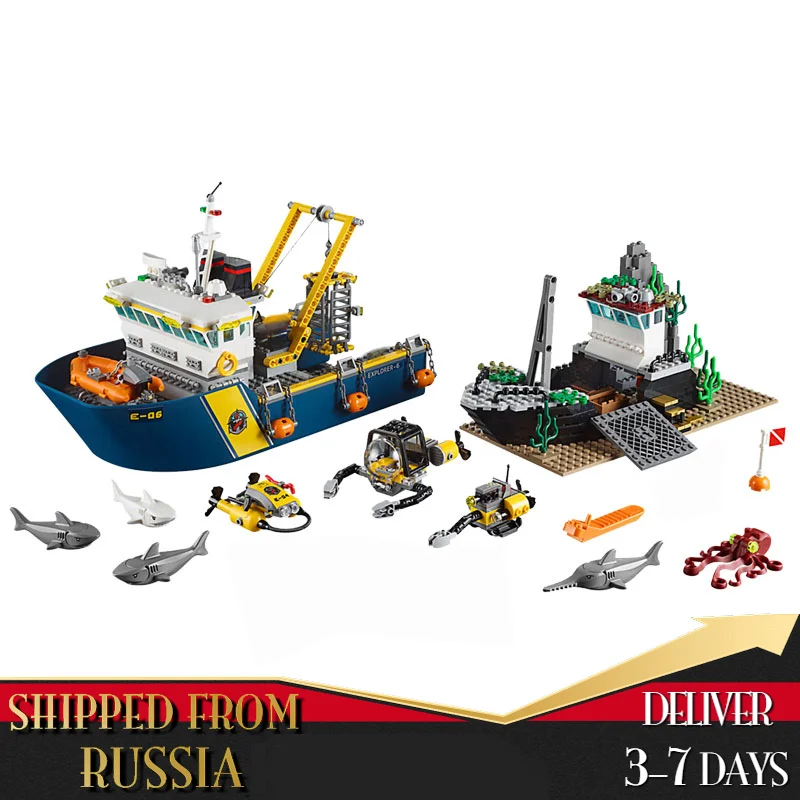 

City Series Deep Sea Exploration Ship Marine Life With Figures Diver Crew Building Blocks 774Pcs Toy For Children Gift For Kids