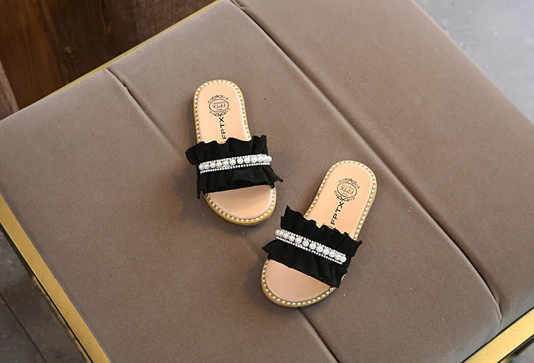 Childrens Shoes Kids Sandals For Toddlers Girls Princess Sweet Soft Pearl Beaded With Rhinestone Girls Slippers Slides 21-30