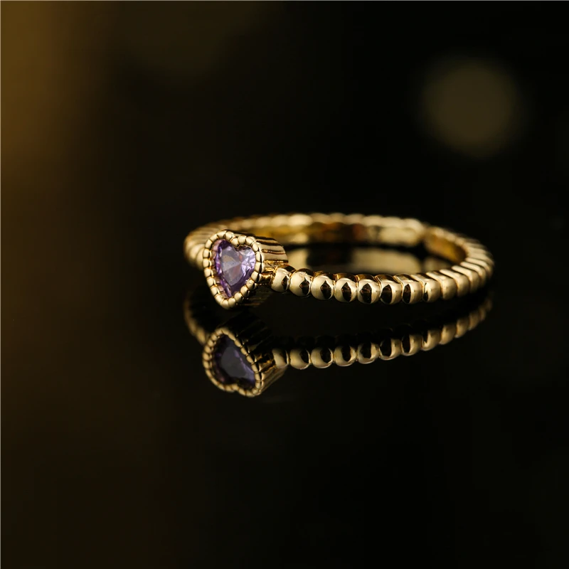 CZ Stone Tiny Heart Charm Ring Gold Color Copper Women Wedding Rings