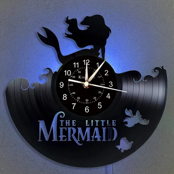 

Mermaid Vinyl Record Wall Clock LED Wall Clock | Home Decor Gifts for Friends and Girls | Creative 7 Color Luminous Wall Clock.
