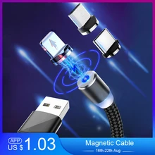 360 СВЕТОДИОДНЫЙ Магнитный зарядный кабель для iPhone XR XS MAX X 8 7 6 6S Plus, магнитное зарядное устройство для мобильного телефона, кабель Micro USB C, провод типа C