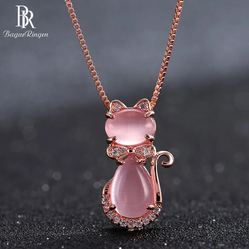 Женское кварцевое ожерелье Bague Ringen украшение в виде кота Росса из розового золота