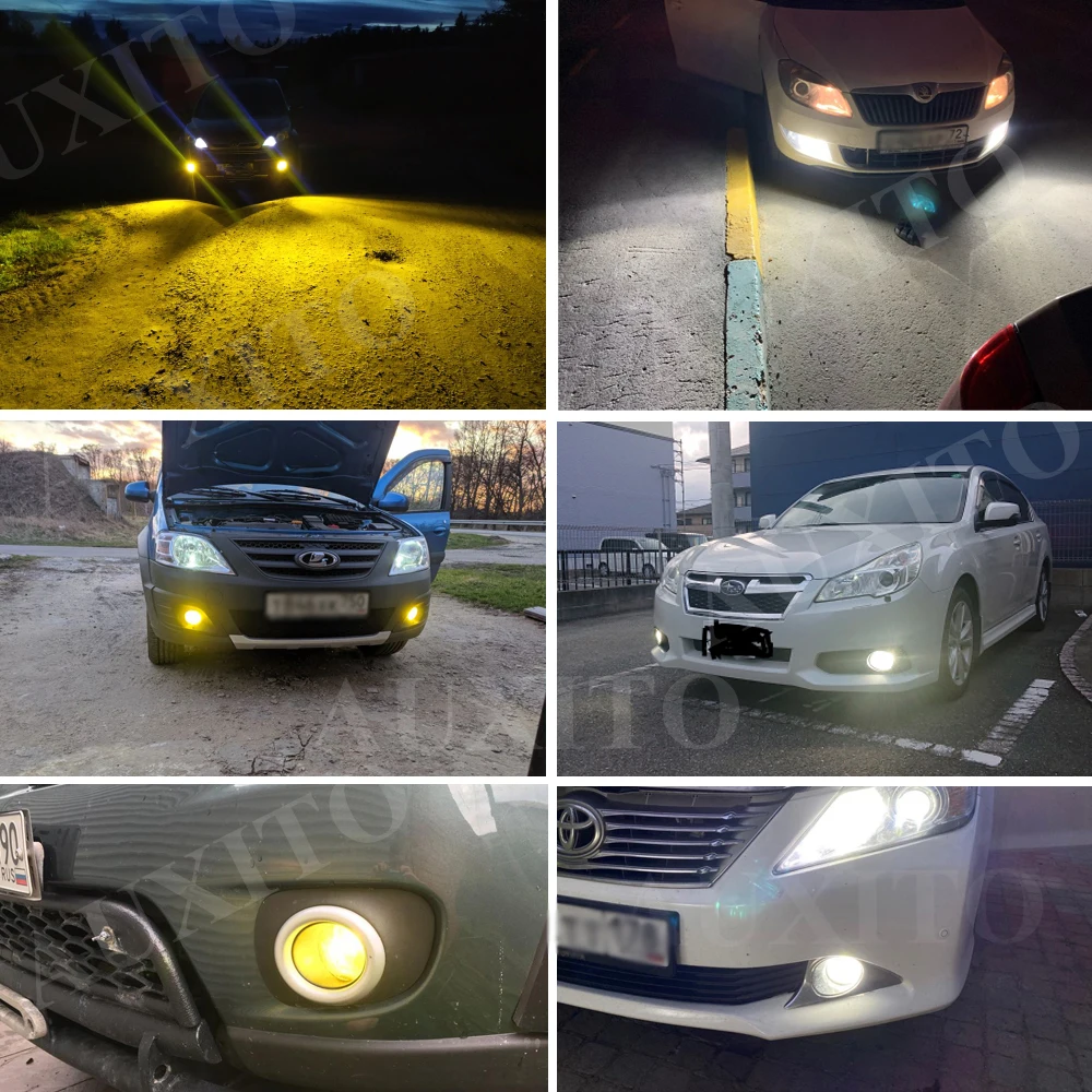 AUXITO CSP LED 자동차 안개등, H11, H10, H8, 9005, 9006, HB4, HB3, 자동 데이티 타임 주행 램프, 노란색, 흰색, 12V, 2 개