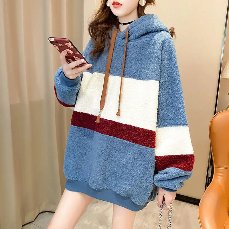 

Sweater in Autumn and Winter Cashmere Thickened Imitation Lamb Wool Warm Coat Medium Length Hooded Long Sleeve Sweater