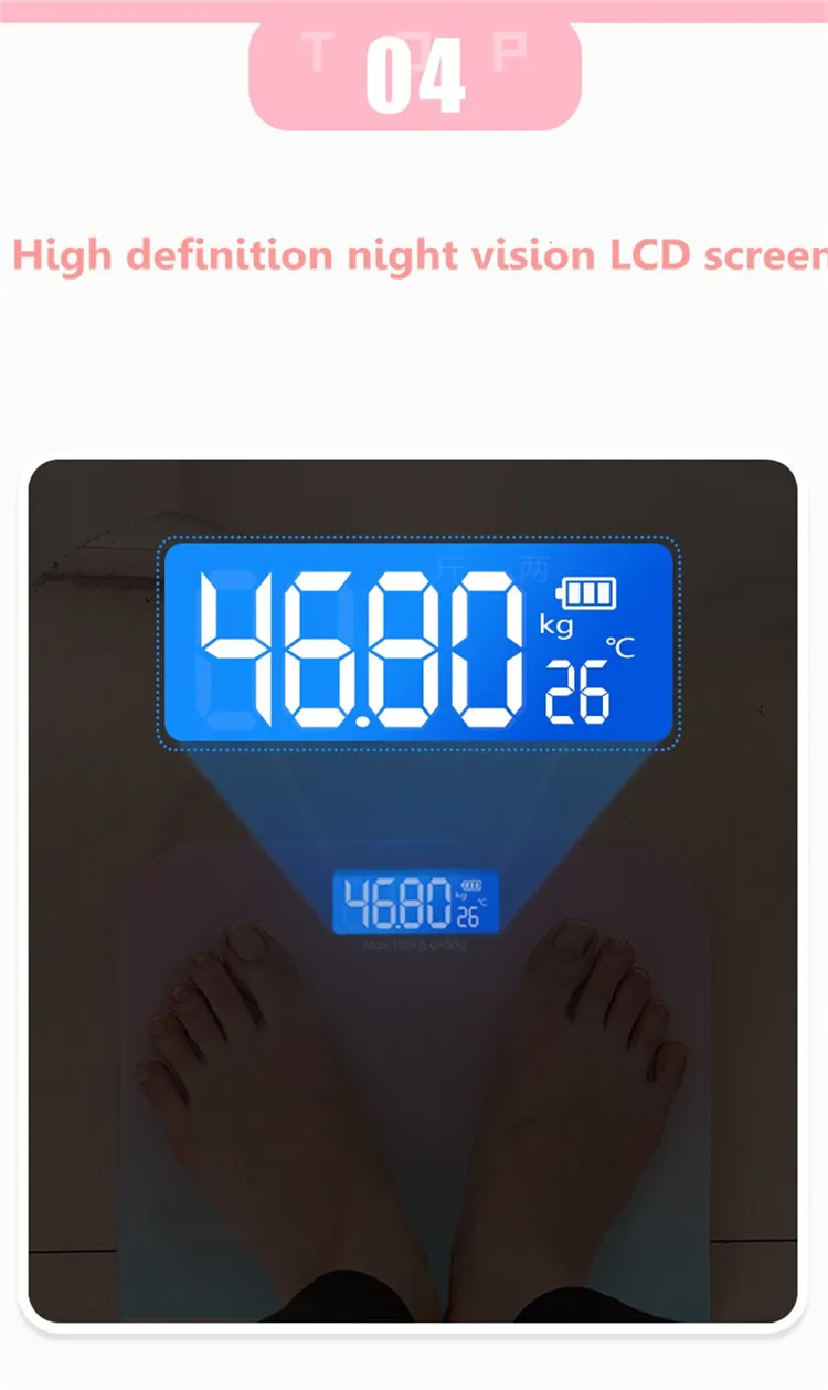180KG Gradients Pink Color Bathroom Scales Floor Digital Scale Body Weight Glass LED Smart Scales Electronic Balance Body Scale