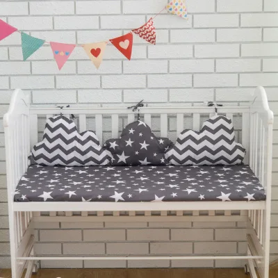 Бамперы в форме облаков для набор постельных принадлежностей для детской кроватки 3 шт. связанные подушки для детской кровати Декор детской комнаты защита для кроватки для новорожденных бамперы - Цвет: grey stars 65 cm
