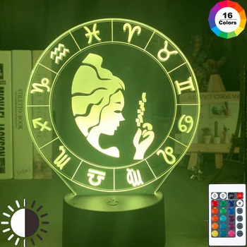 

3d Night Light Virgo Led 7 Colors Changing Usb Battery Powered Nightlight for Girl Bedroom Decor Light Twelve Constellation Lamp