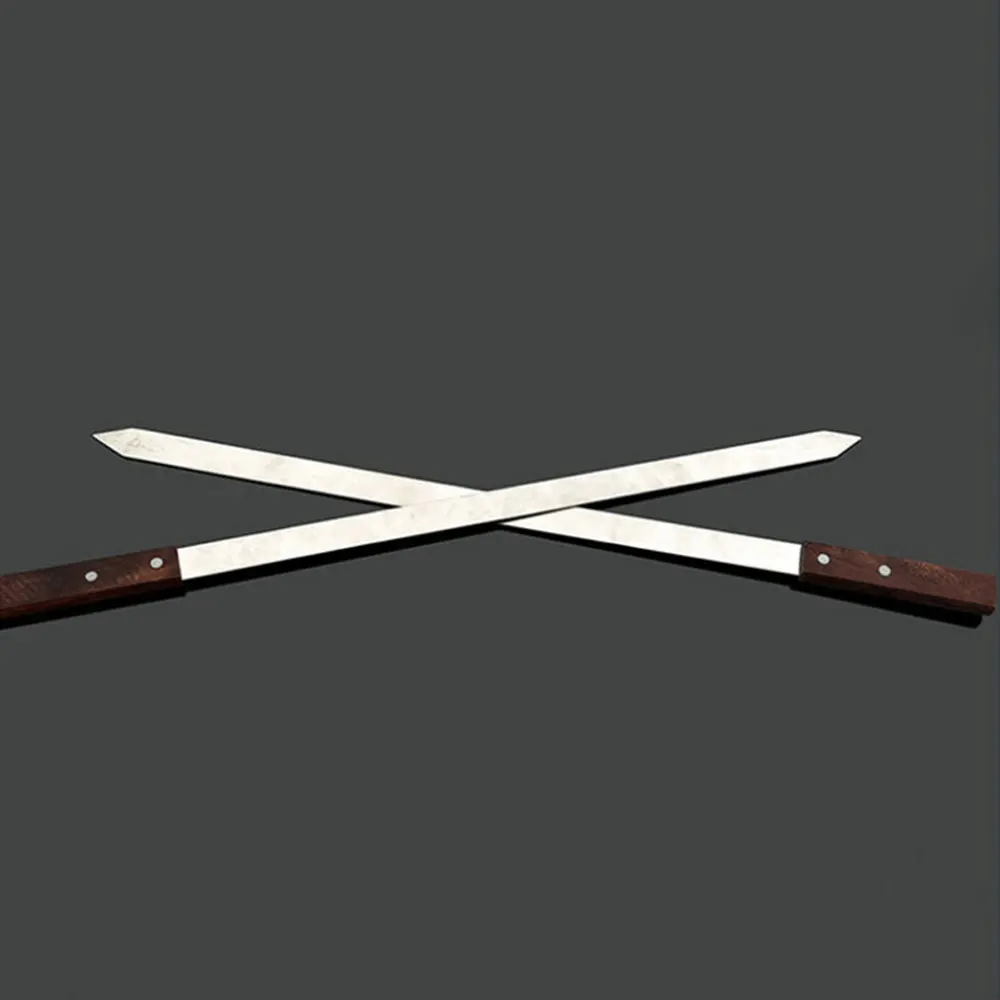 Stainless Steel Wooden Handle Flat Sign Barbecue Skewer Long Tools 5pcs Lamb Beef Outdoor Picnic Utensils
