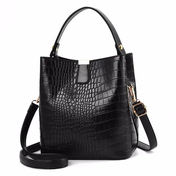 

Diysomes Women Shoulder Bag Crocodile Pattern Handbag Ladies Pu Leather Capacity Casual Retro Alligator Bucket Multifunctional