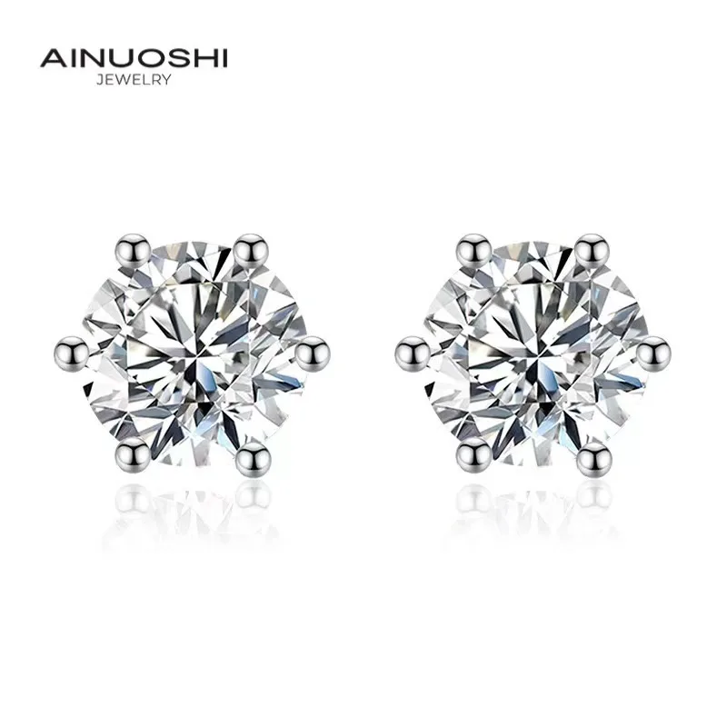 Серьги-гвоздики AINUOSHI для женщин с круглым бриллиантом 1 карат простые медные