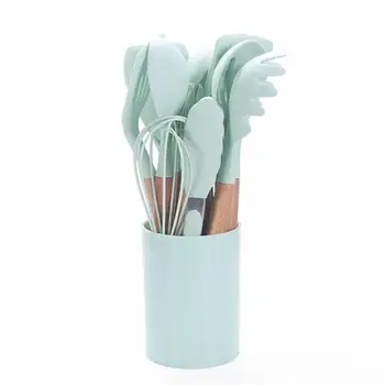 

10/12PCS Silicone Cooking Utensils Set Non-stick Spatula Shovel Wooden Handle Cooking Tools Set With Storage Box Kitchen Tools