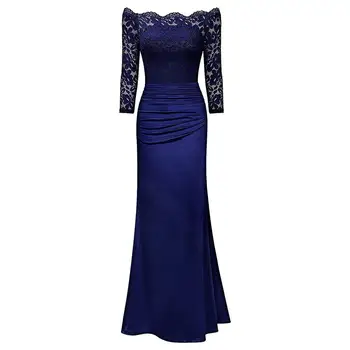 

BGW 2020 Off Shoulder Satin Mermaid Mother Of The Bride Dresses Three Quarter Sleeves Pleat Vestito Da Sera Lungo Zipper Back