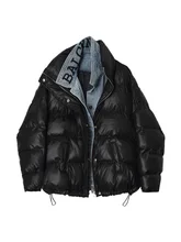  2022 Women Winter New Jackets Puffer Cotton Padded Coat Fashion Denim Spliced Parkas Coats Long Sleeve Loose Manteau Femme Hiver 