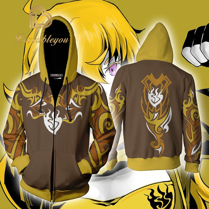 

2019 New Autumn Winter 3D Print RWBY Yang Xiao Long Symbol Zip Up Hoodie Tops