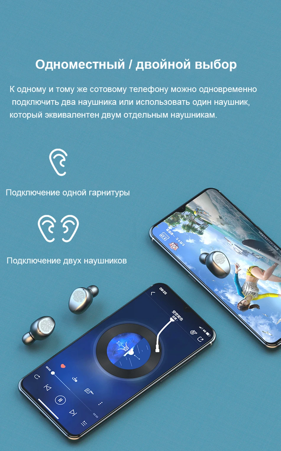 Новые настоящие беспроводные Bluetooth наушники и динамик 2 в 1 HD стерео беспроводные наушники мини наушники Бас-гарнитура с емкостью 2000 мАч