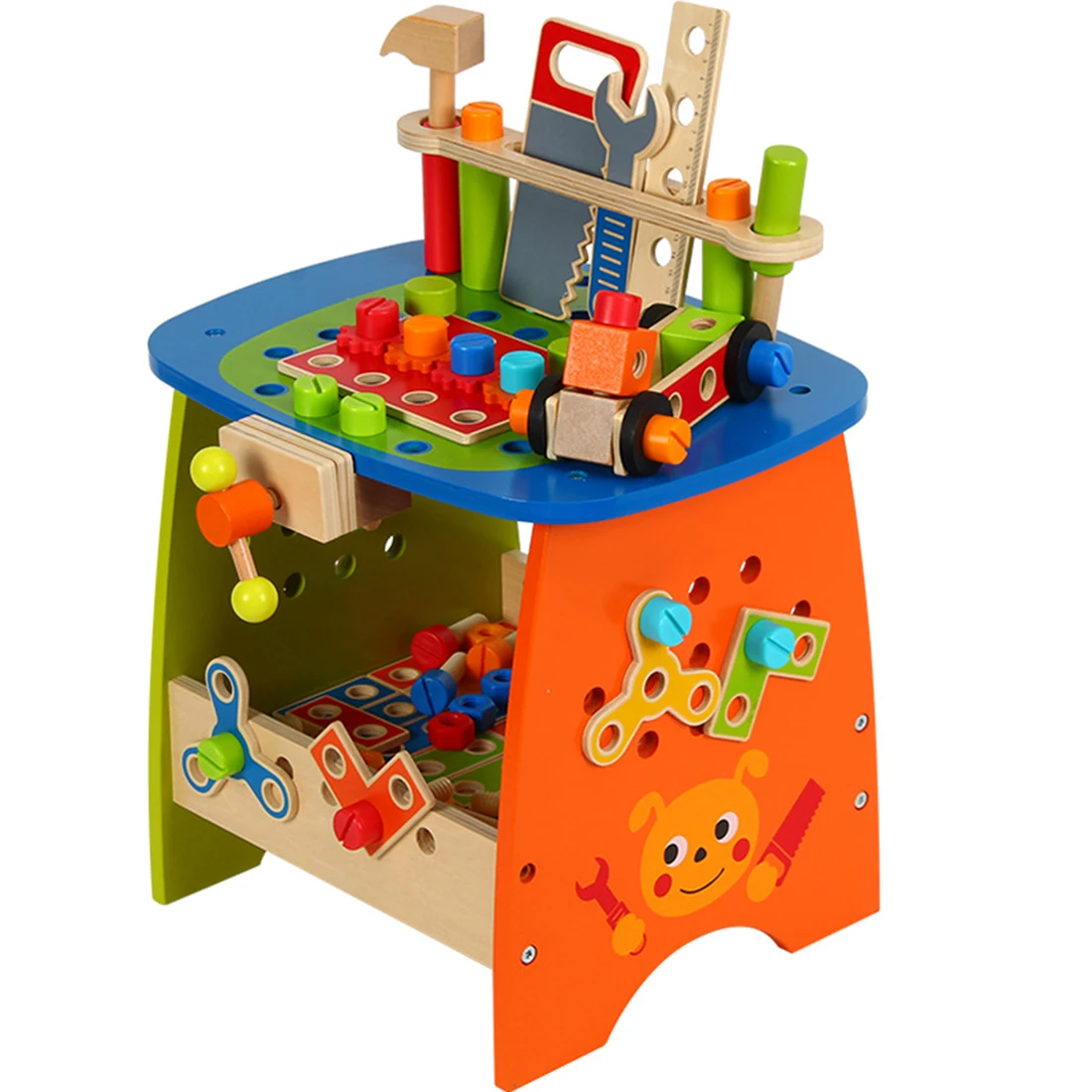

90Pcs Children Wooden Deluxe Workbench Pretend Repair Tool Table Educational Toy