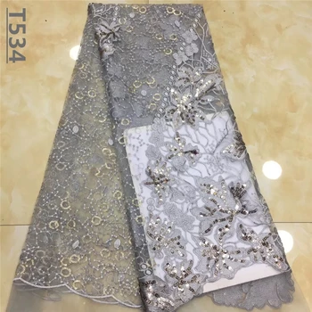 

Grey African Lace Fabric for Dresses Latest Nigerian French Tulle Lace with Sequin High Quality African Sequins Lace Fabric