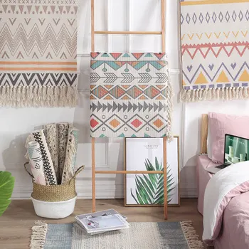 

Ethnic style Cotton and Linen Tassel Woven Carpet Floor Mat Door Bedroom Tapestry Decorative Blanket Tea Living Room Carpet