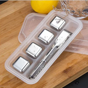 

5Pcs Stainless Steel Ice Square, Reusable Chilling Stones for Whiskey Wine, Keep Your Drink Cold Longer