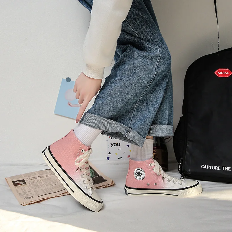 

1970s Hight-top Gradient Color Canvas Shoes Women's INS Students Korean-style Versatile Shaking Voice Network Red-Casual Skatebo
