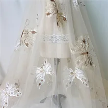 Мягкая расшитая бабочкой ткань цвета шампанского из тюля для женских платьев, дизайнерской ткани, по метрам