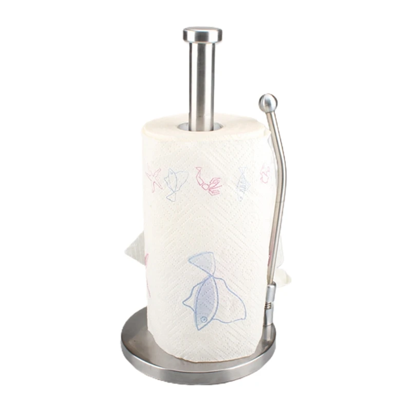 Stainless Steel Vertical Paper Towel Holder Roll Ploe Stand Storage