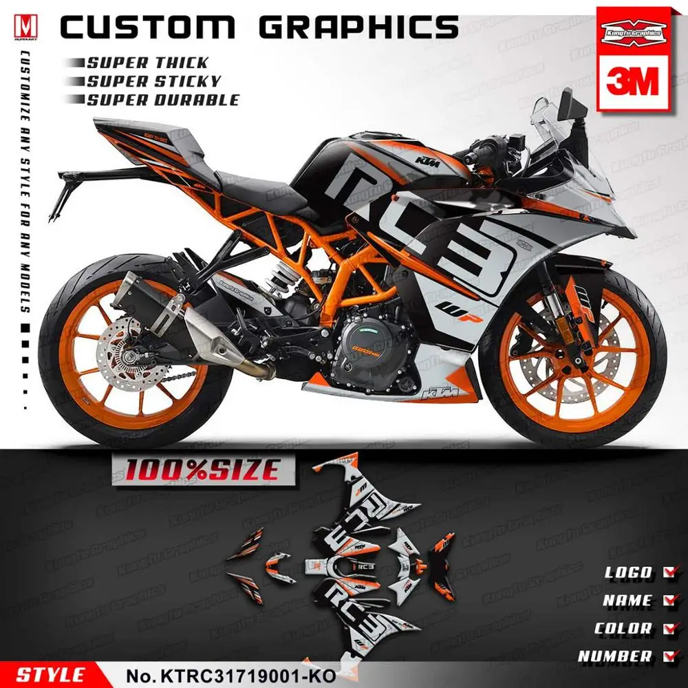 KUNGFU GRAPHICS Waterproof Sticker Custom Design Decals Vinyl Kit for KTM RC 250 390 RC250 RC390 Customizable - Цвет: KTRC31719001-KO