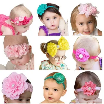 

9 pcs/lot Newborn Baby Girls Crystal Bow Flower Baby Headbands Elastic Baby Accessories Kids headwear Hairbands Photography Prop
